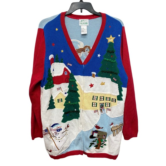 The Quacker Factory Ugly Christmas Sweater Embellished Patriotic Angel Sz 2X - Picture 1 of 16